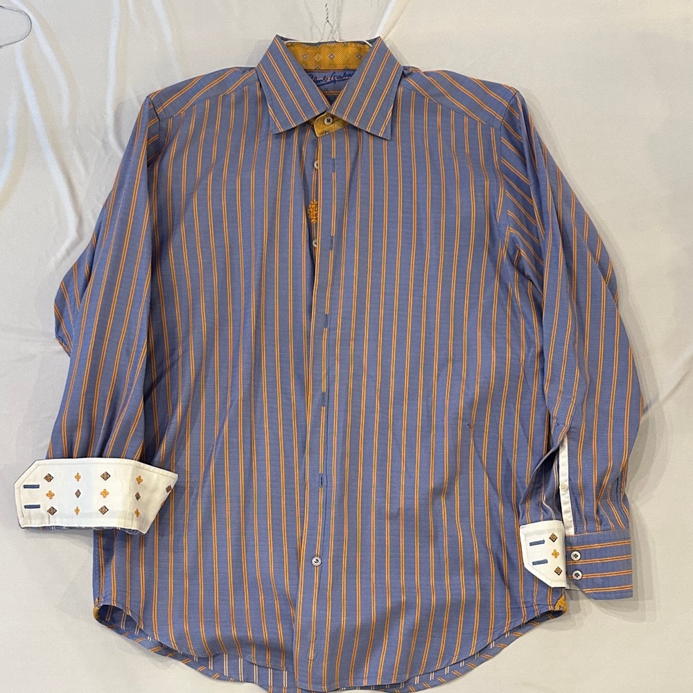 Robert Graham Blue and Orange Striped Men's Shirt